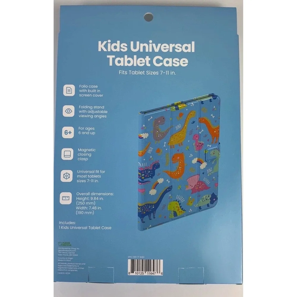 Chug Inc Kid Universal Tablet Case Blue Dinosaur Folio 7-11 in Fits Most Tablets